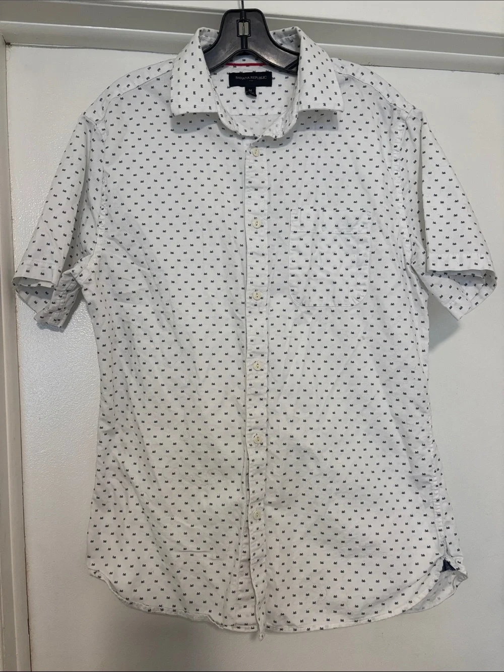 Banana Republic Bright White  Short-Sleeve Button-Down Shirt-micro bicycle print